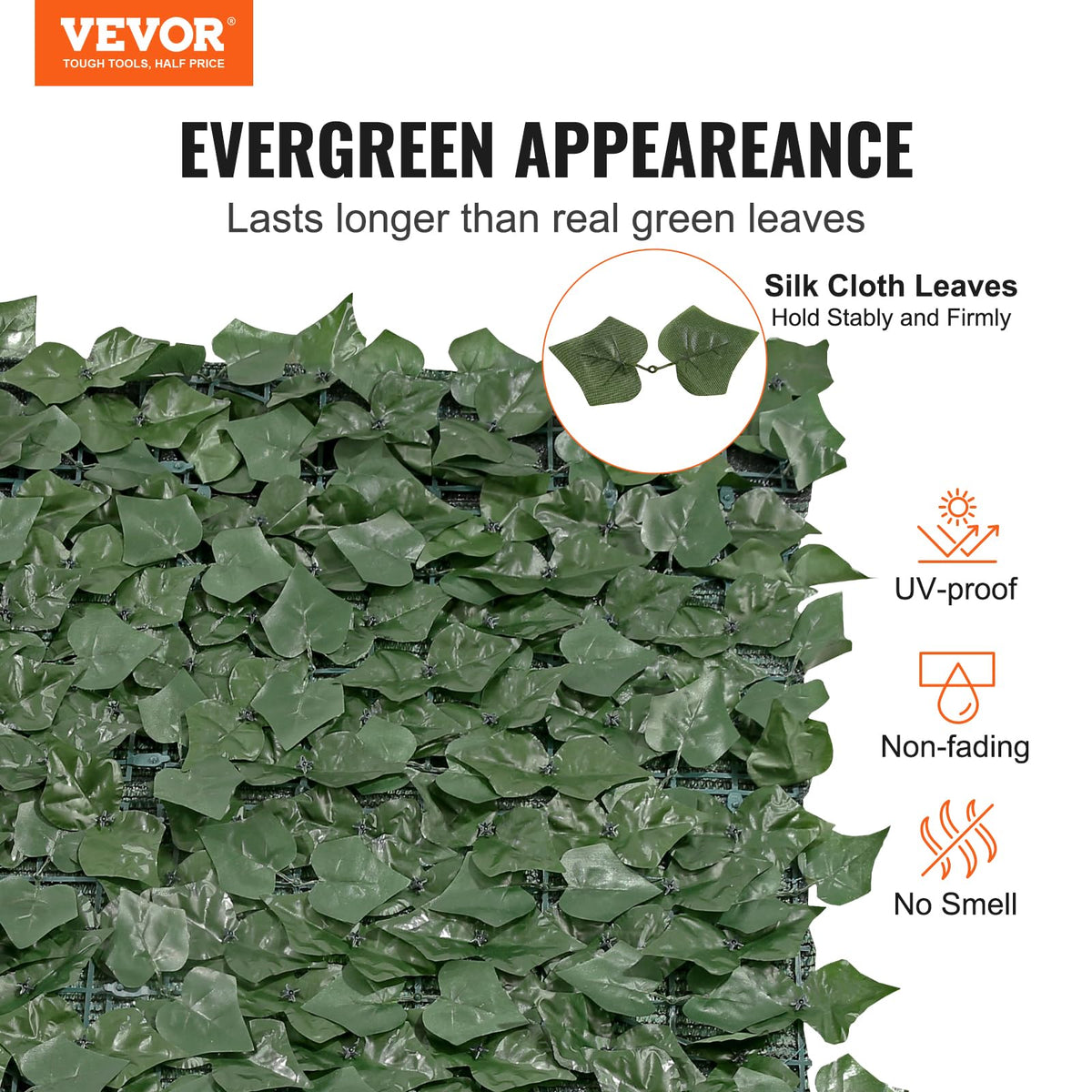 VEVOR artificial ivy fence panorama green wall creates private outdoor backdrop.