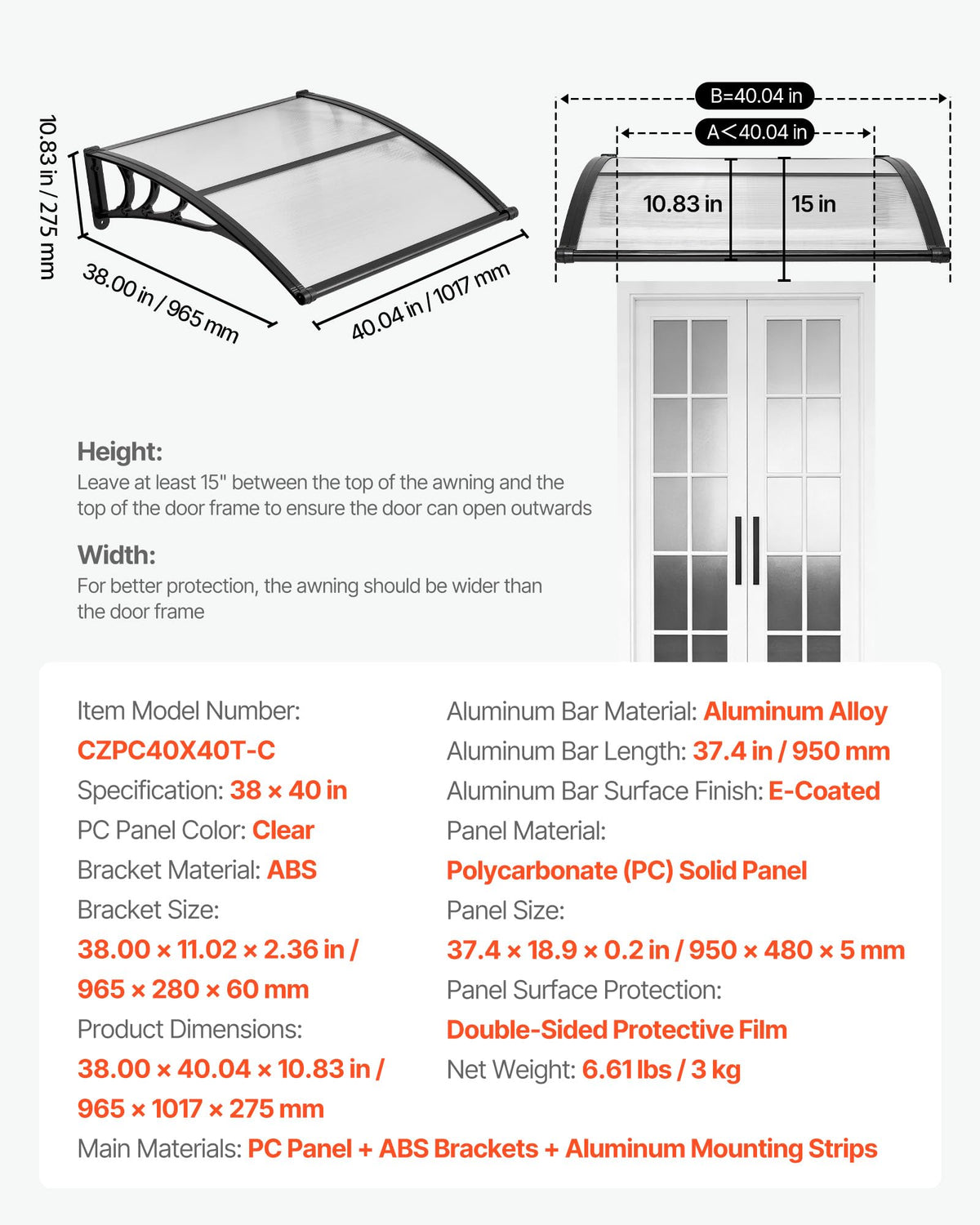 VEVOR concrete-wall mounting option for durable fit.