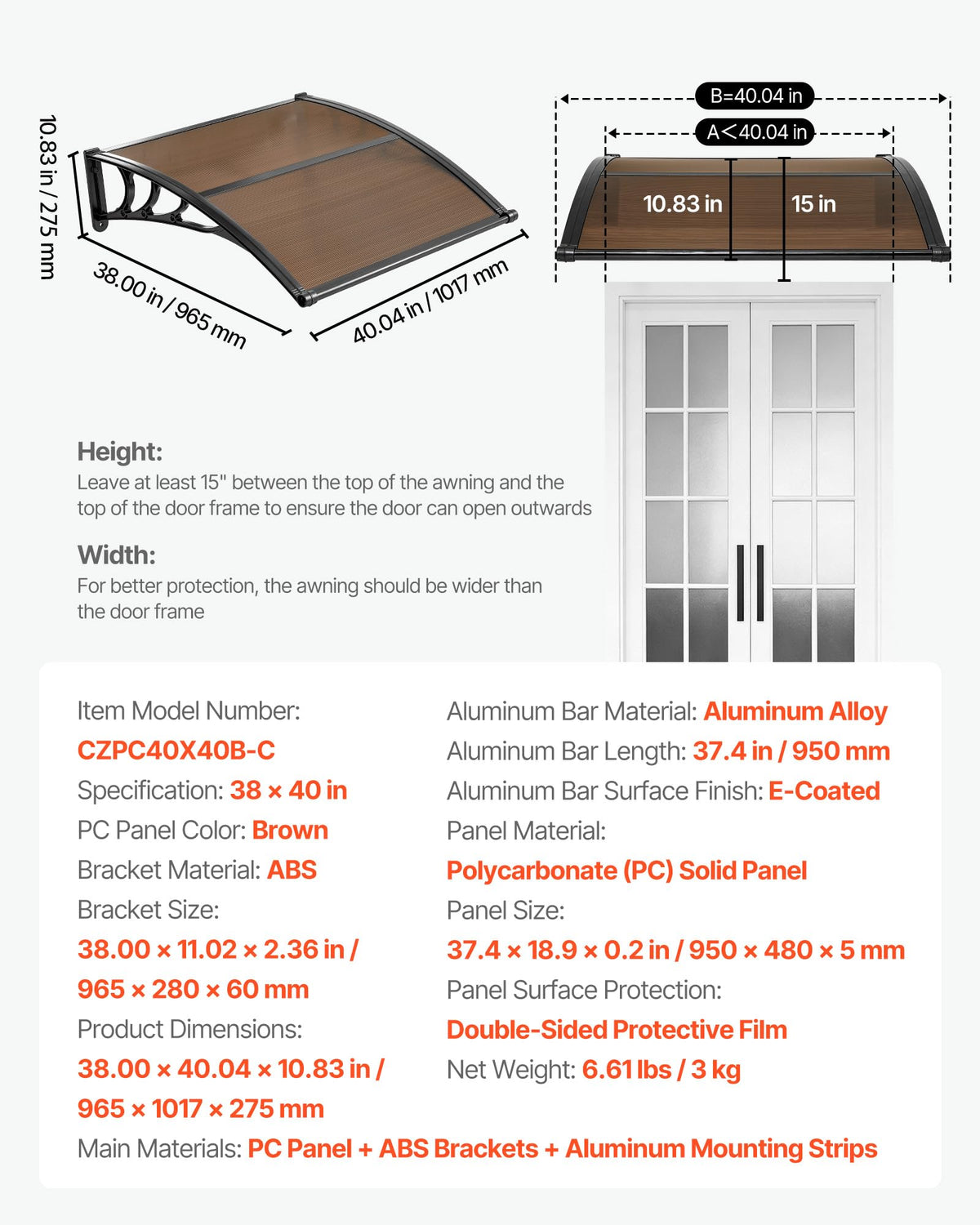 VEVOR rain and snow shield maintains a clean entry during harsh weather.