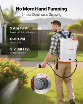 VEVOR backpack sprayer side view highlighting balanced weight