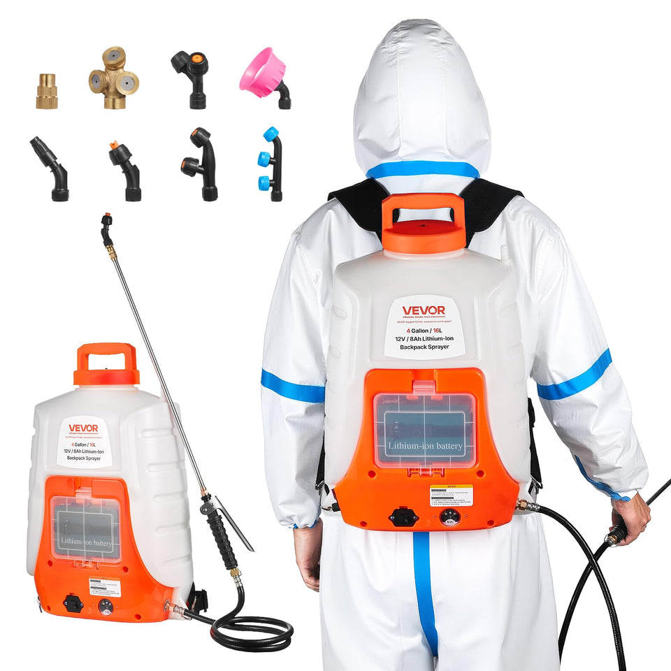 VEVOR backpack sprayer front view highlighting balanced design for extended sessions.