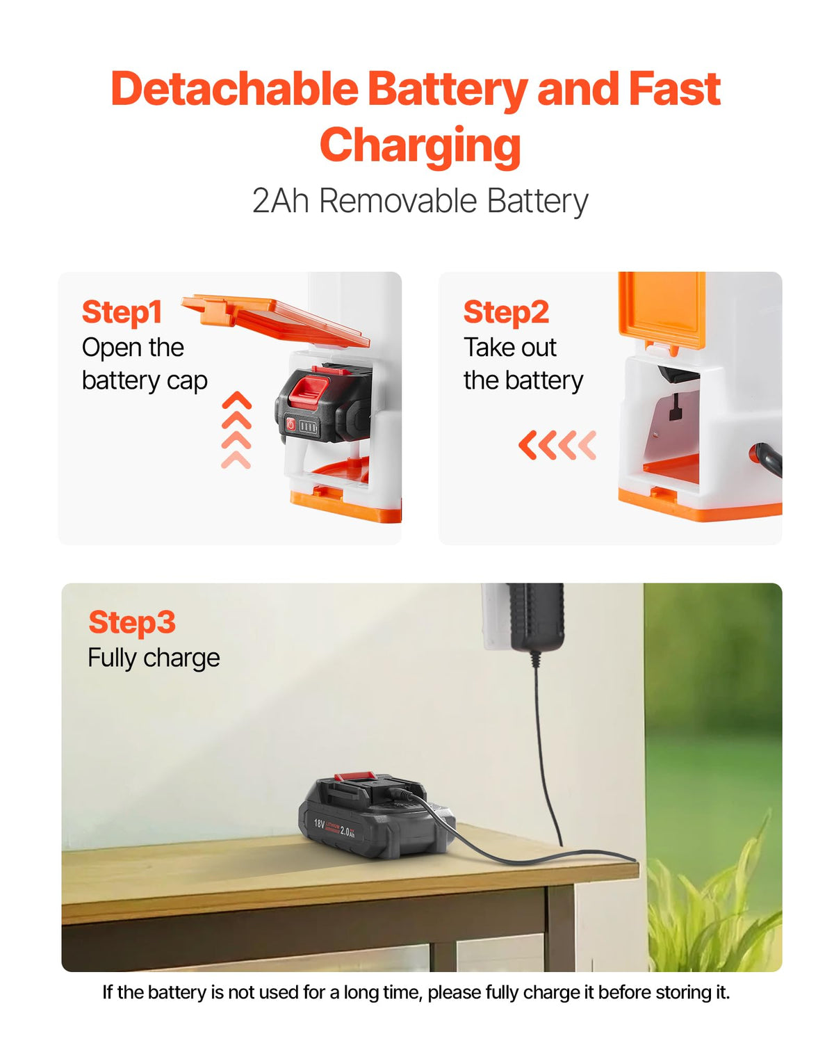VEVOR 18V removable battery for quick swaps during spraying