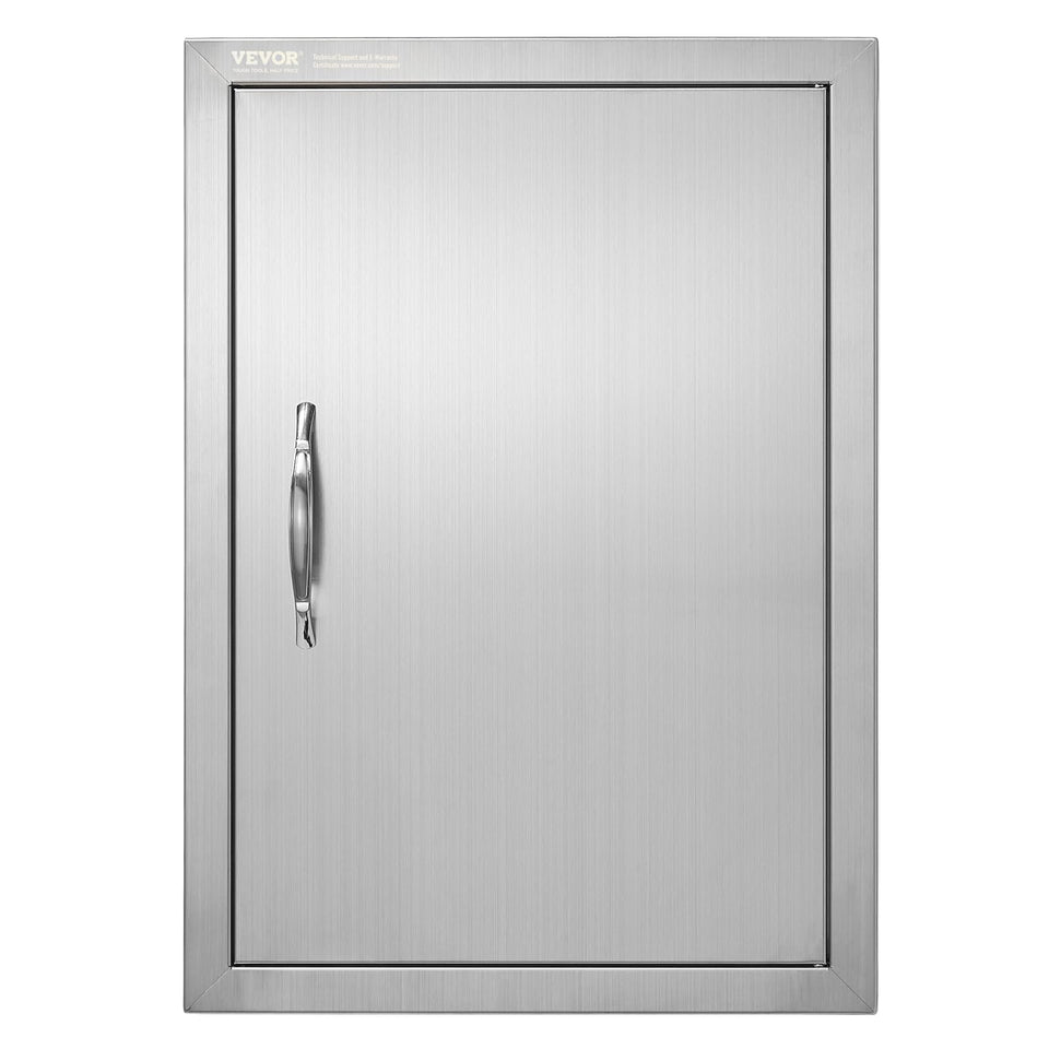 VEVOR BBQ access door front view showing weatherproof stainless steel exterior