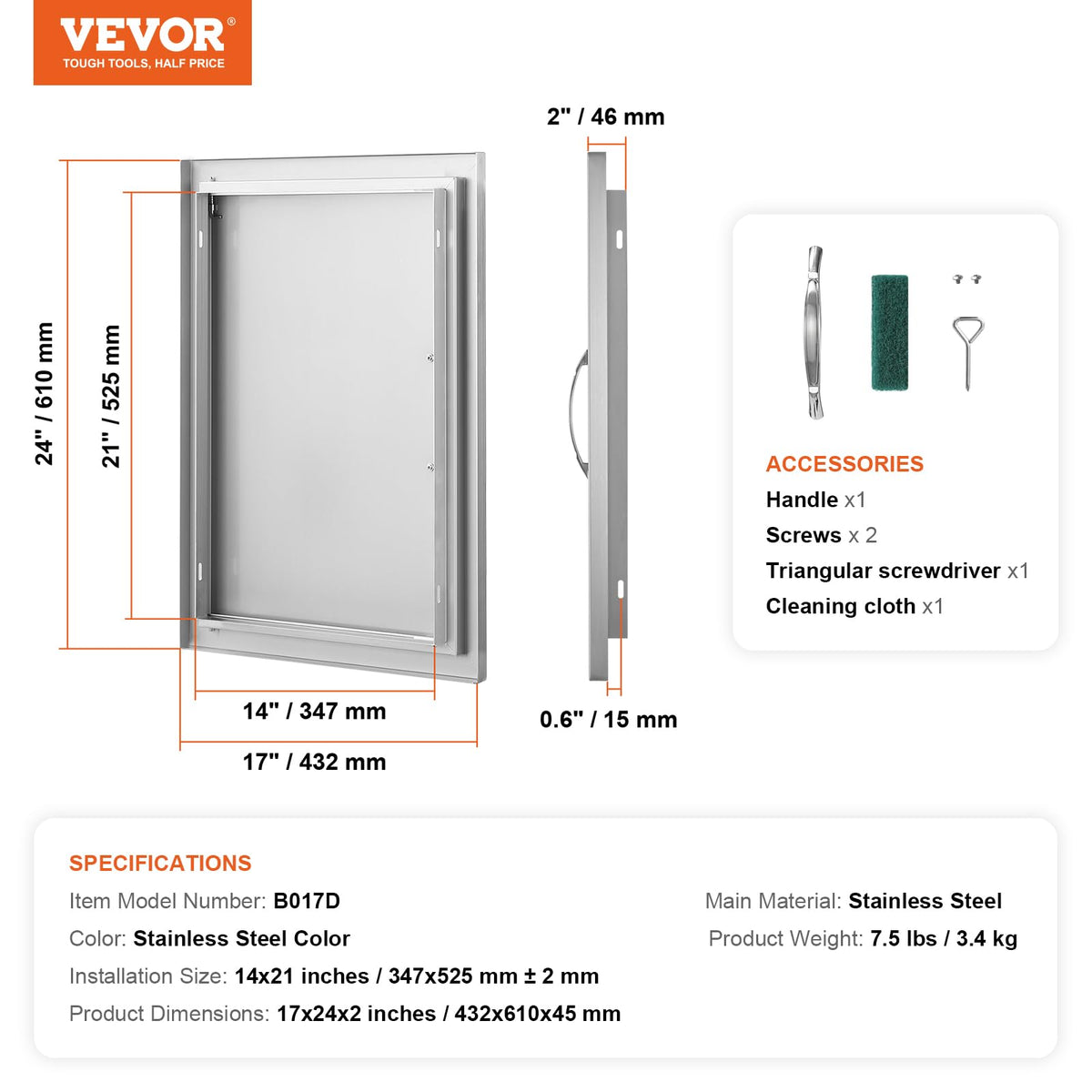 VEVOR BBQ access door install template view with installation guide