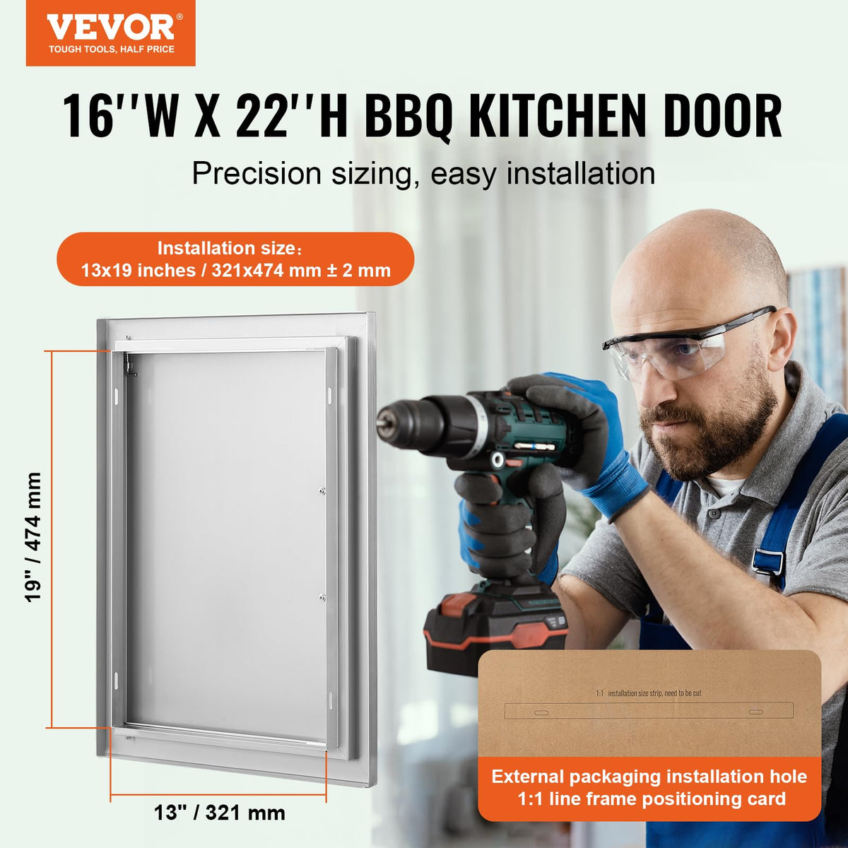 VEVOR BBQ access door left-right reversible enhances layout flexibility.