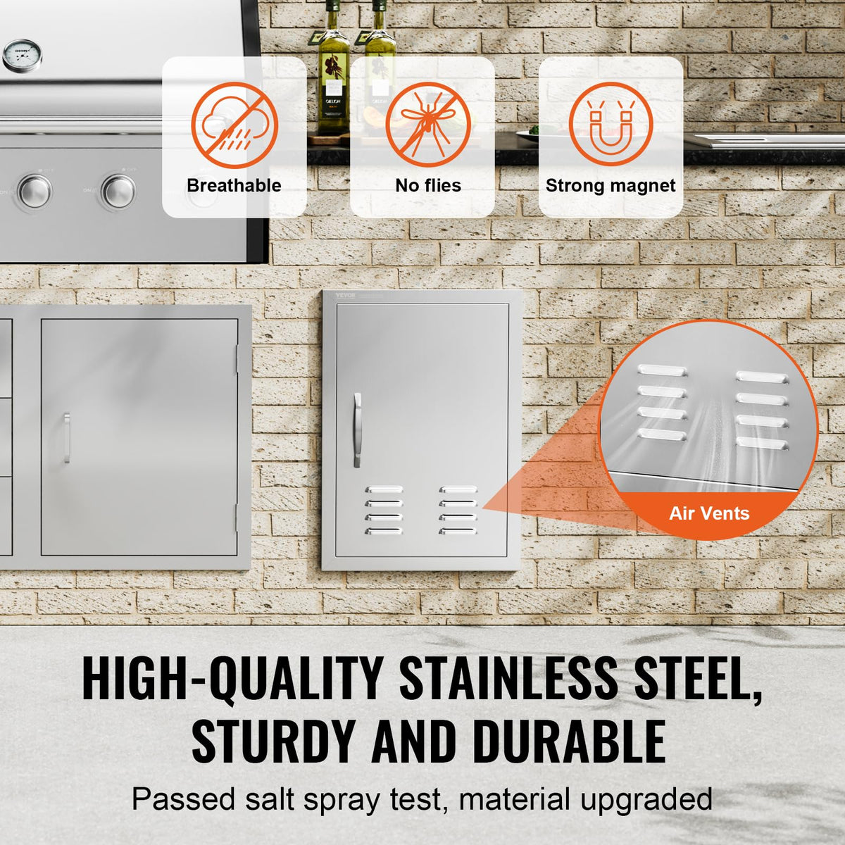 VEVOR BBQ Access Door open view with reversible hinge for flexible installation
