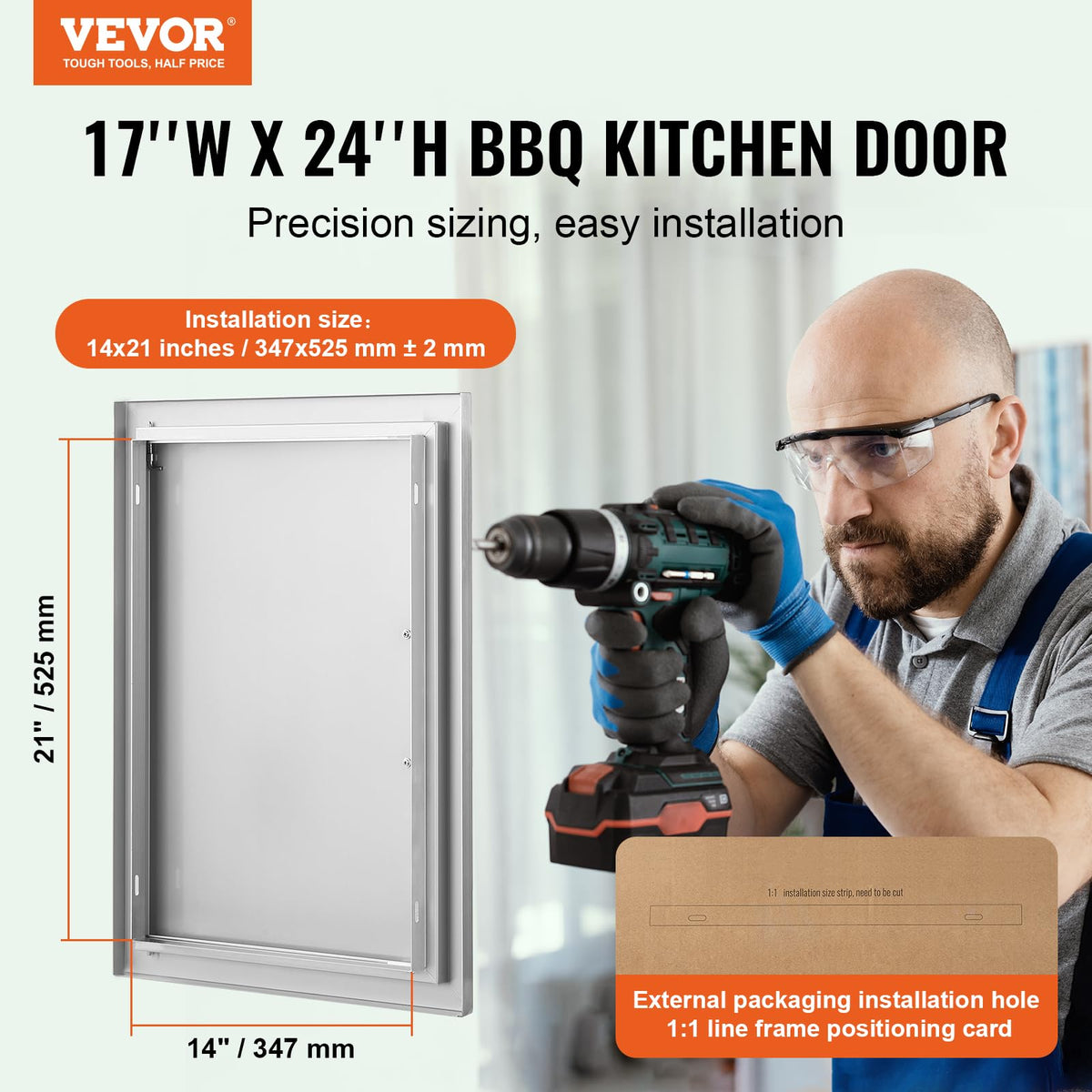 VEVOR BBQ access door side profile highlighting slim flush-mount design