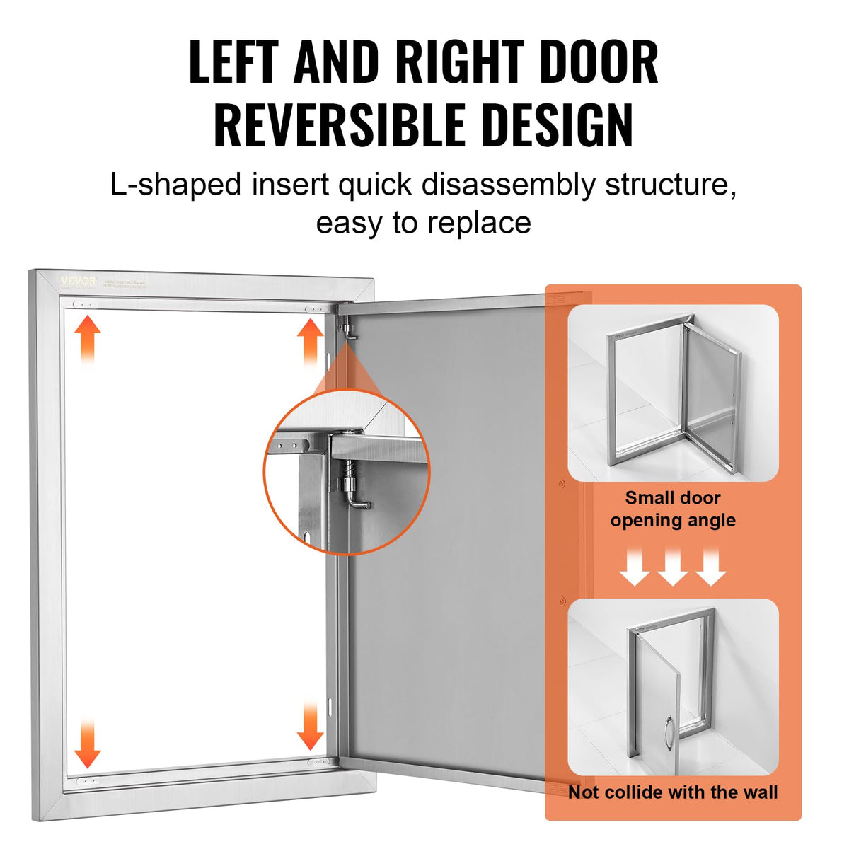 VEVOR BBQ access door stainless steel frame close-up showing durability