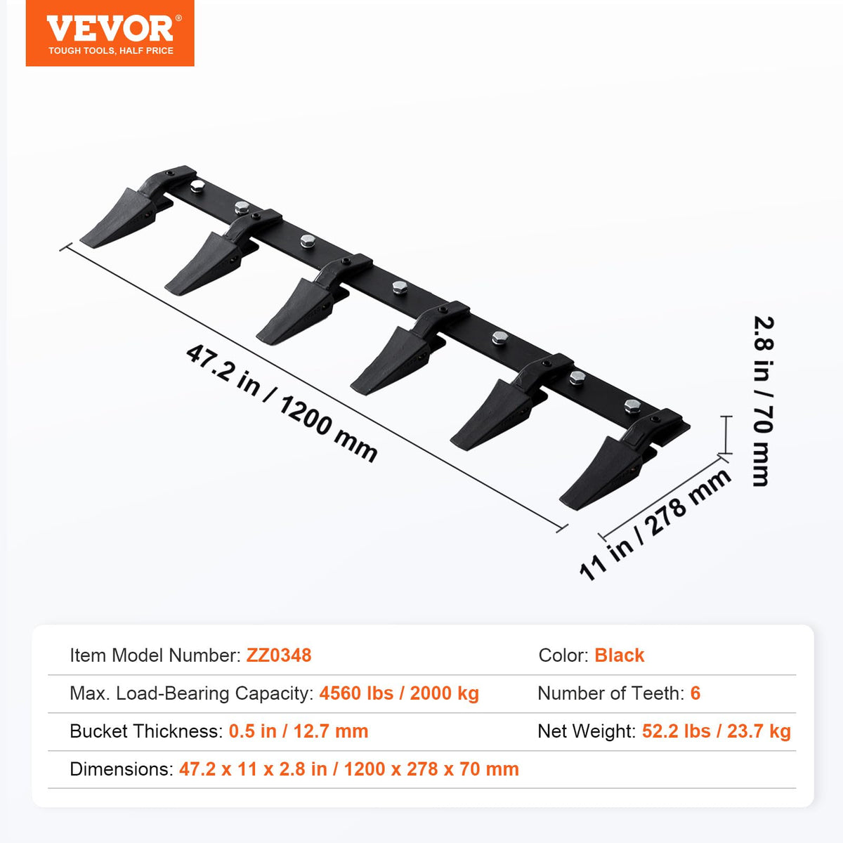 VEVOR 48'' tooth bar enables quick rivet and bolt installation.