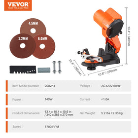 VEVOR sharpener accommodates 1/4in to 0.404in pitch chains for versatility.