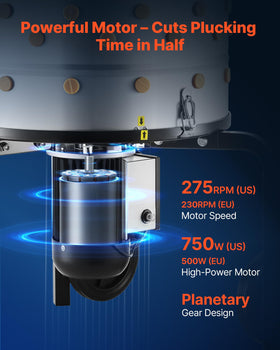 VEVOR 750W motor delivers steady power for high-speed plucking with reduced downtime.