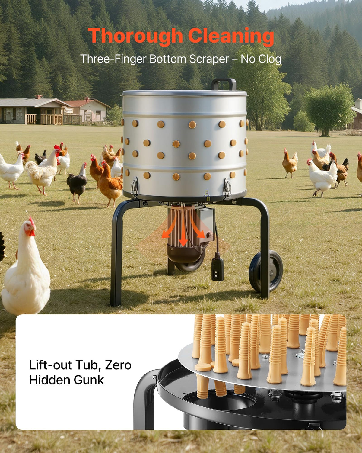 VEVOR detachable drum simplifies cleaning and sanitation after busy processing sessions.