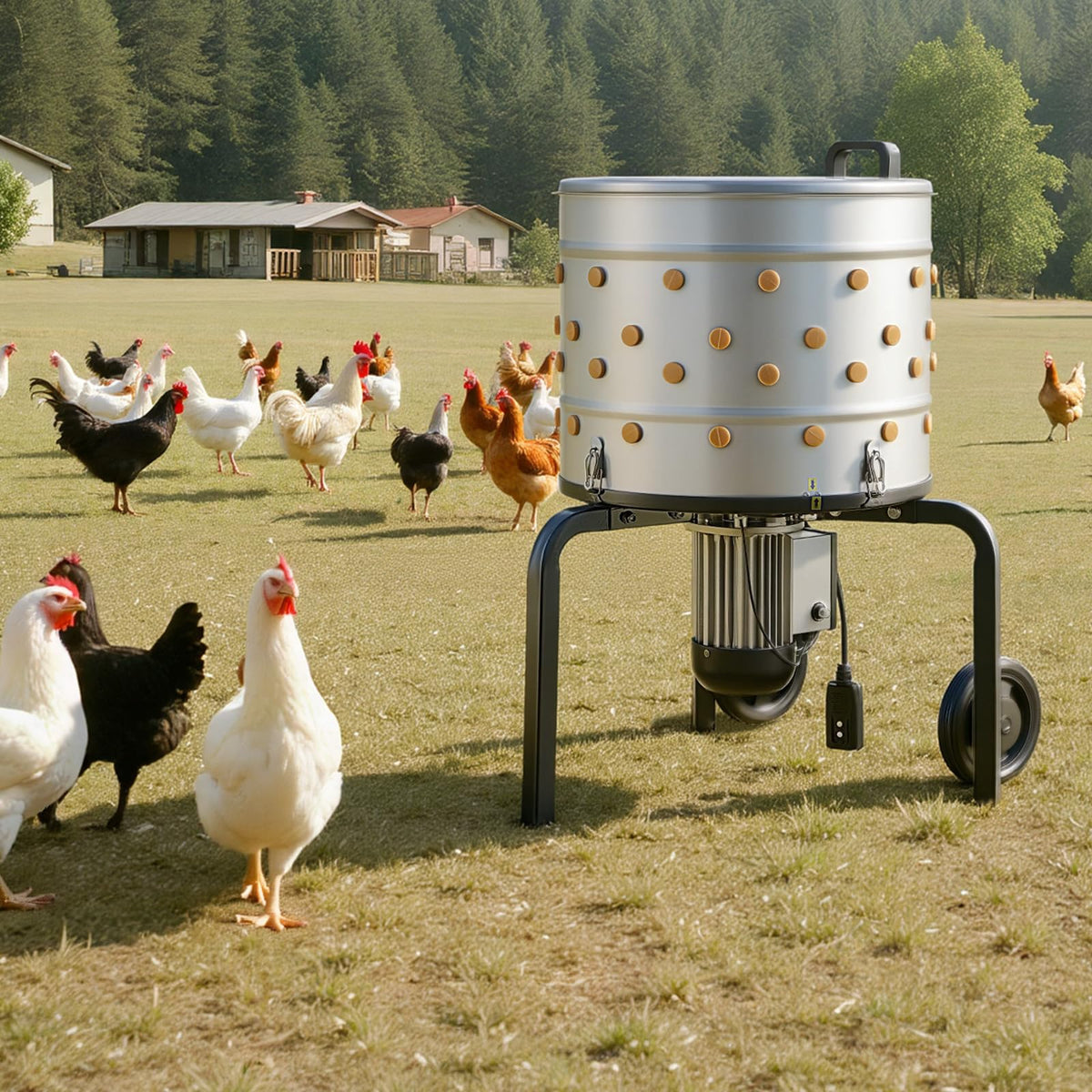 VEVOR wheeled stand enables easy mobility and stable placement during processing.