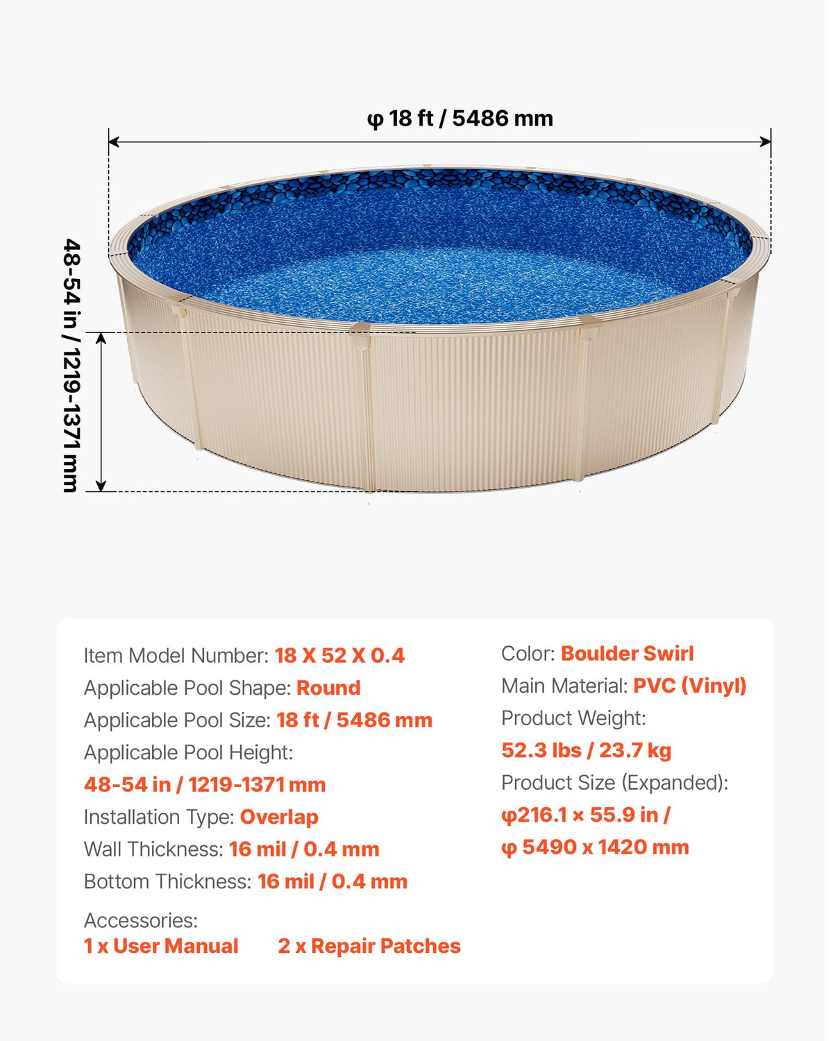 VEVOR chlorine-resistant liner designed for outdoor pool environments