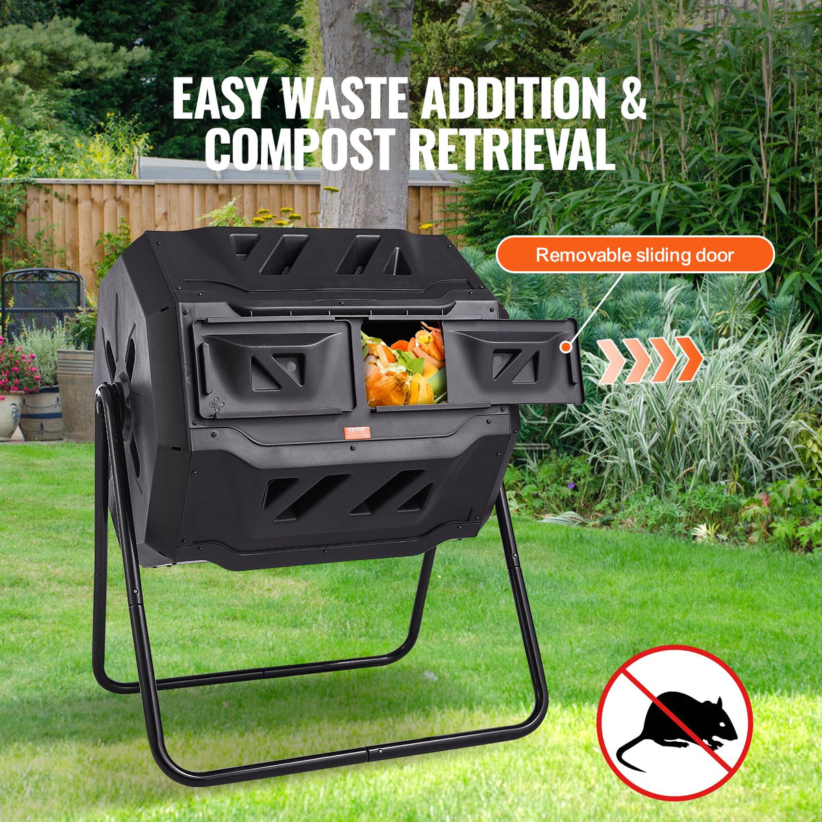 VEVOR compost bin with sliding-door access for easy waste addition.