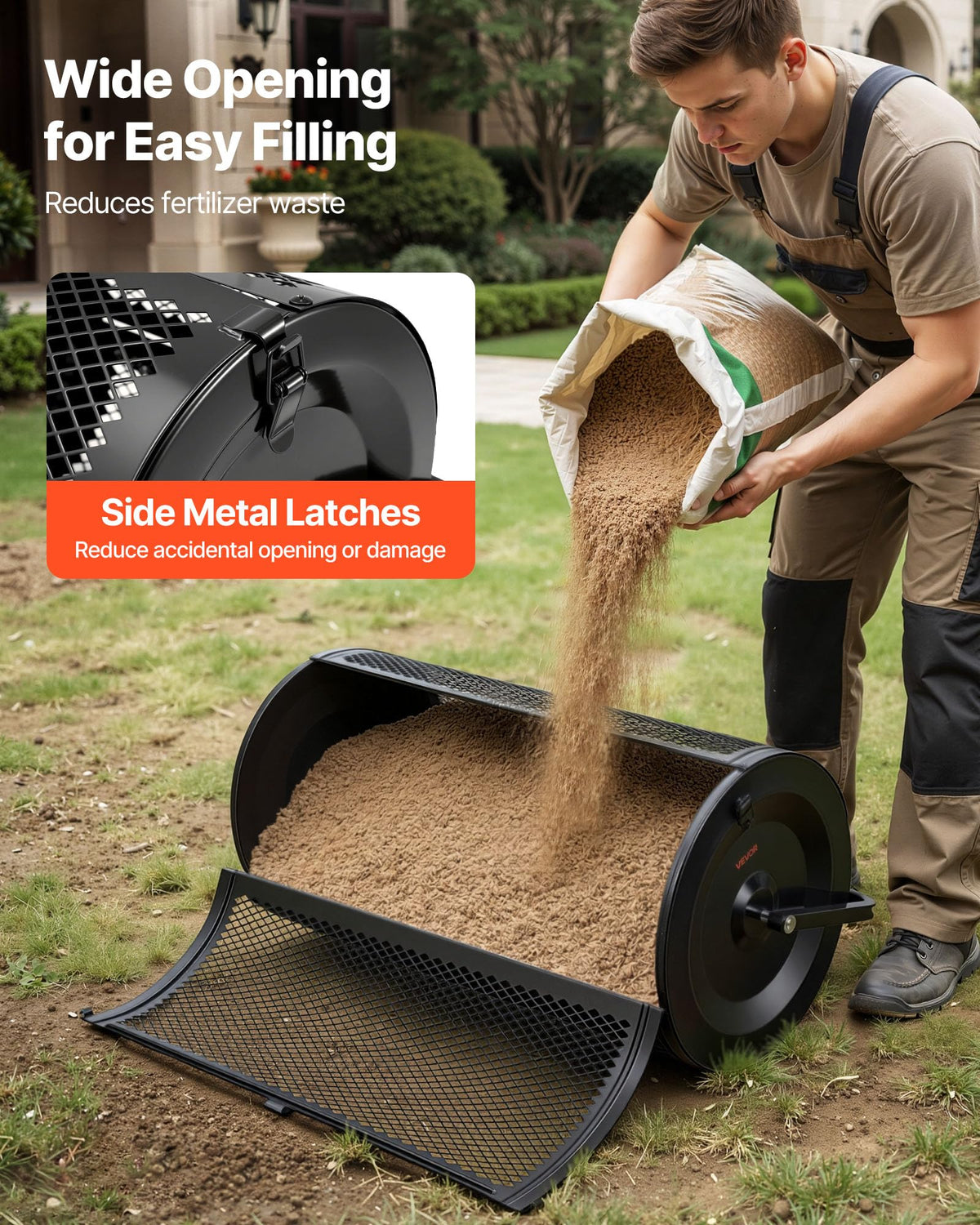 VEVOR spreader adjustable height handle for different user sizes.