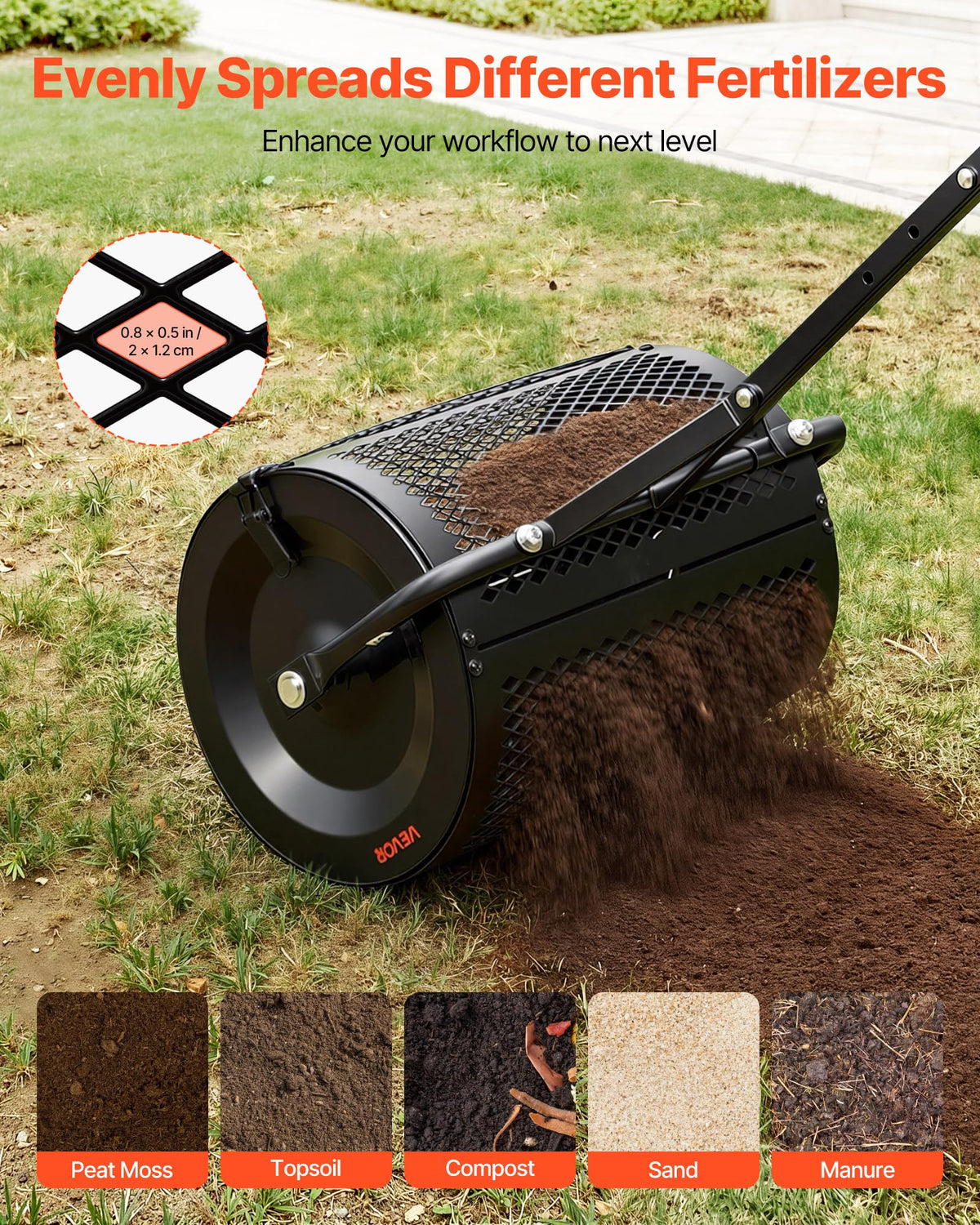 VEVOR compost spreader adjustable height for user comfort