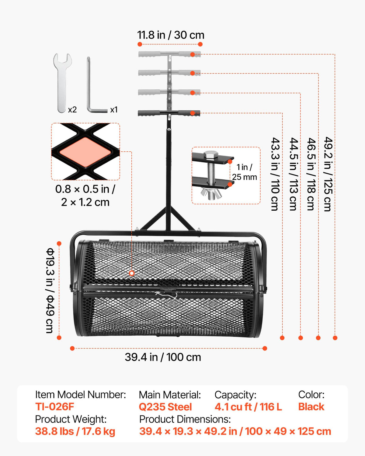 VEVOR fine mesh filter ensures consistent distribution of materials.