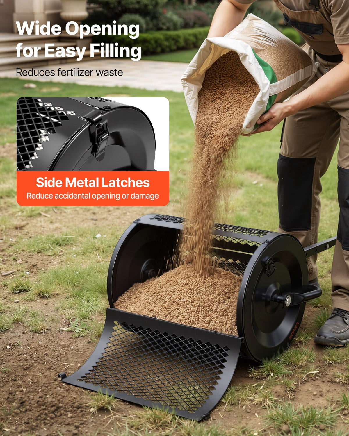 VEVOR compost spreader triangular bracket stabilizes on ground