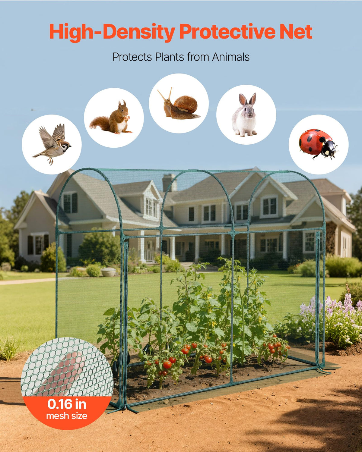 VEVOR crop cage tear-resistant mesh protects crops from animals while allowing airflow.