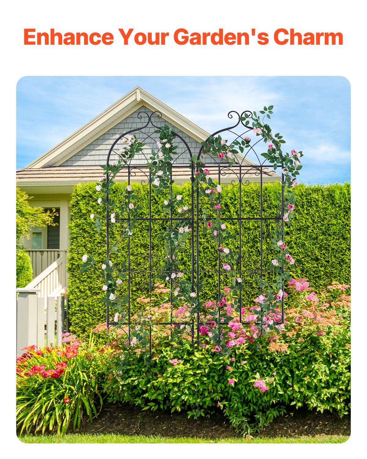 VEVOR cucumber trellis enhances vegetable garden by guiding vines upward and saving space