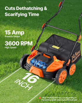 VEVOR 16-inch dethatcher-scarifier path for wide coverage