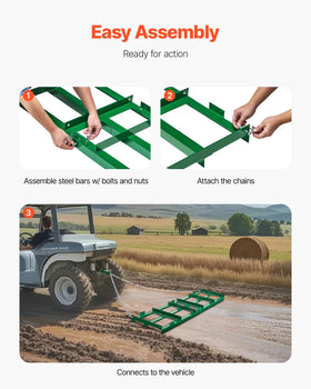 VEVOR Drag Harrow 72in chain enables easy attachment to vehicles.