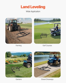 VEVOR drag harrow adjustable range 0-33 inches for tailored leveling.