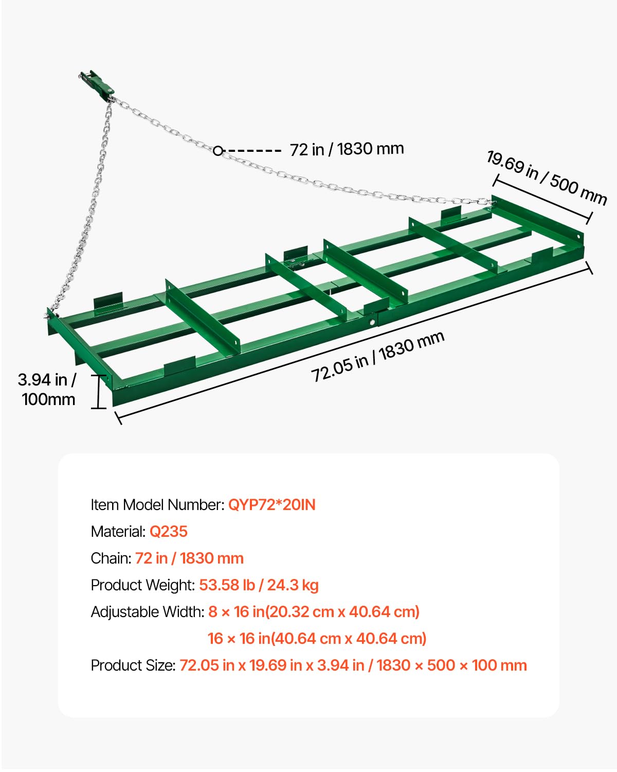 VEVOR Drag Harrow compatible with ATVs, UTVs, trucks, and tractors.