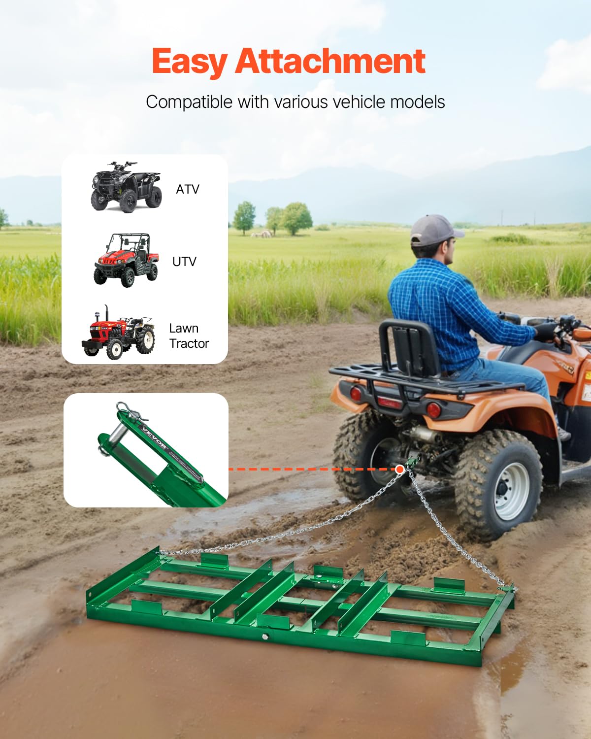 VEVOR drag harrow compatible with ATV and UTV for versatile use