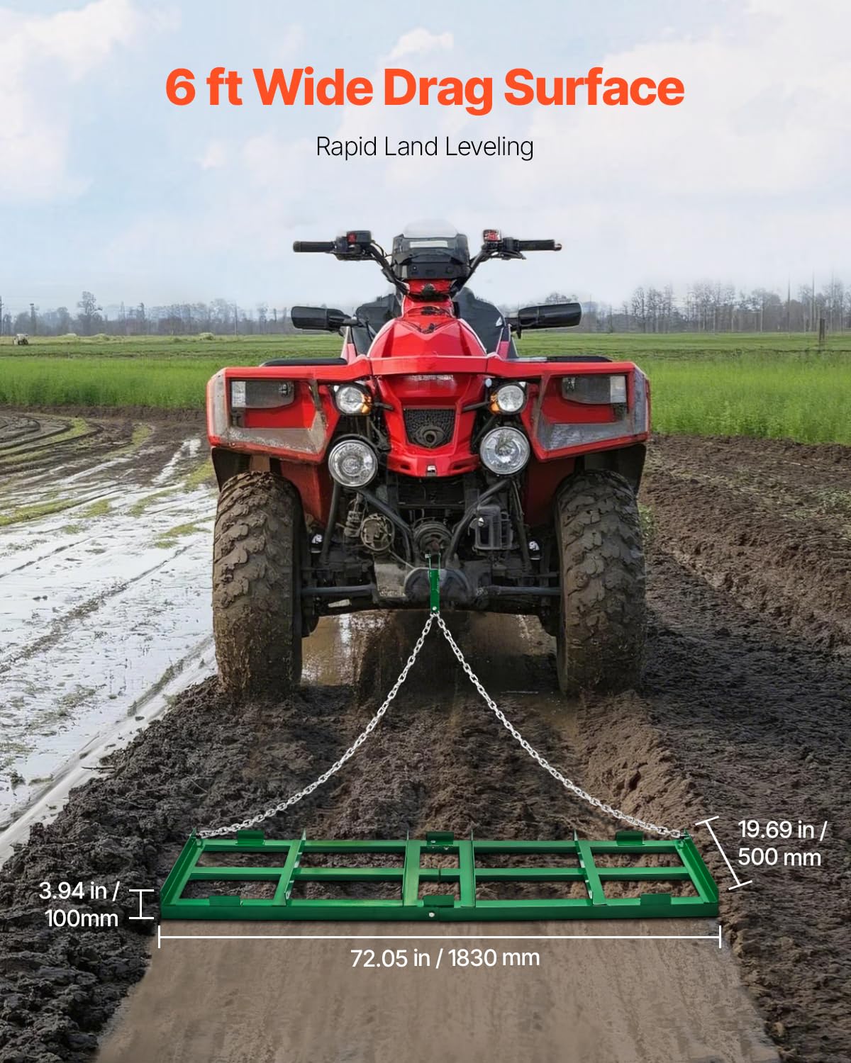 VEVOR Drag Harrow green powder coating resists rust in outdoor use.