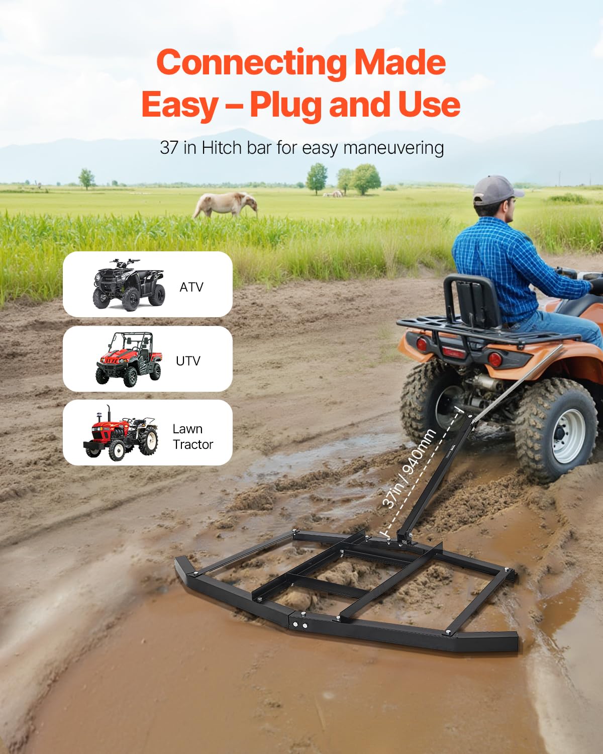 VEVOR drag harrow hitch width 1.77 inches for versatile compatibility.