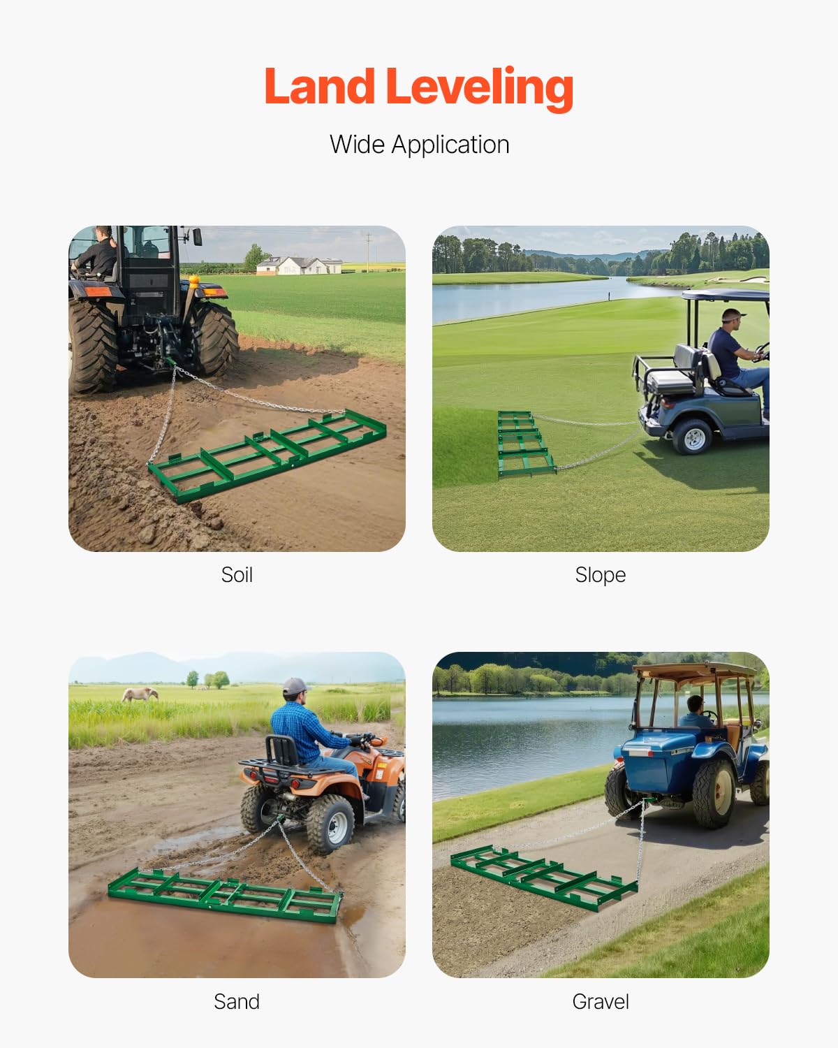 VEVOR Drag Harrow quick hitch system speeds setup and removal.