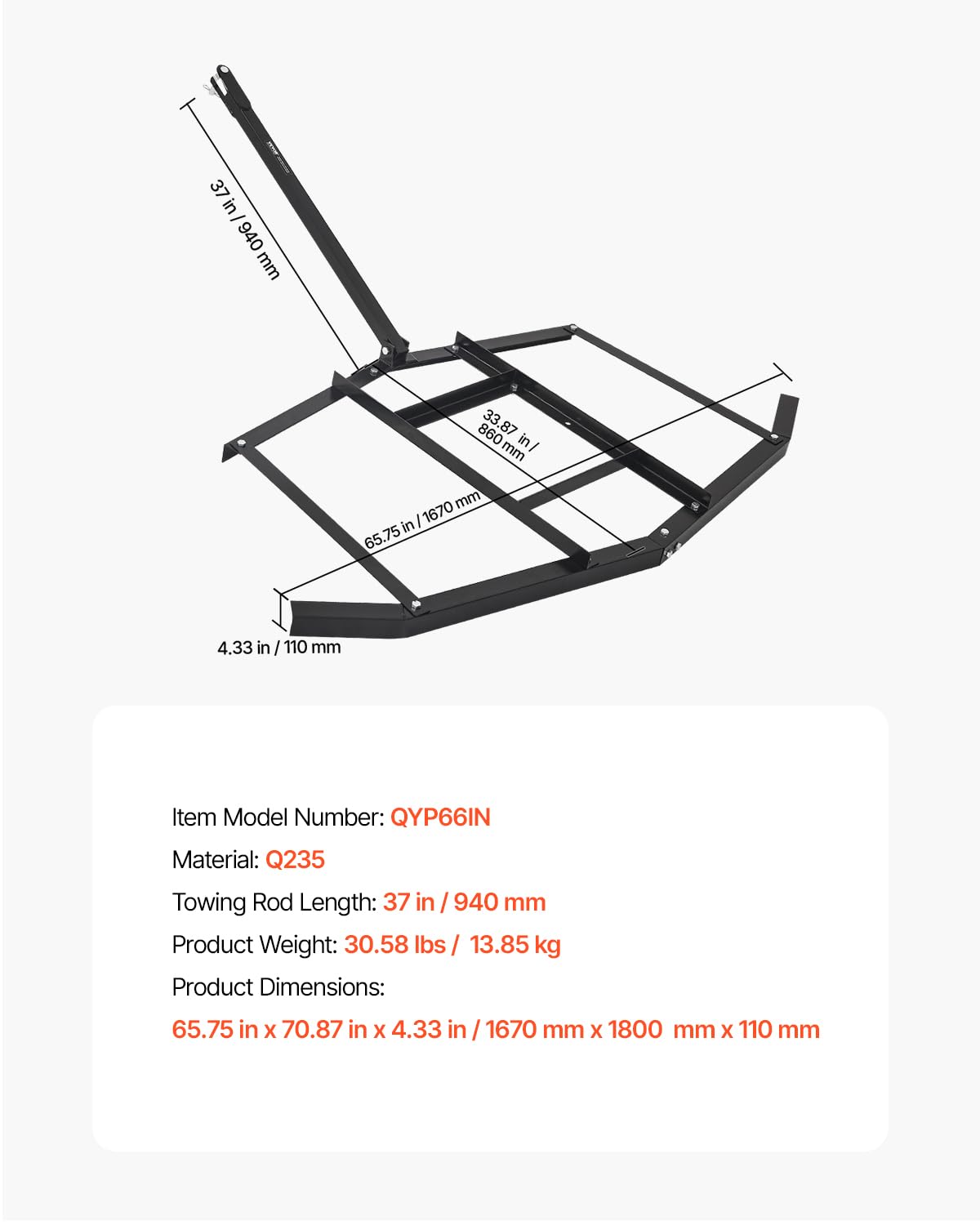 VEVOR drag harrow features rust-resistant powder coating for outdoor use.