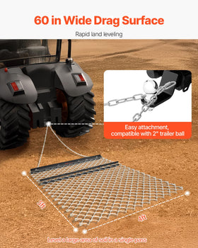 VEVOR drag harrow wide width 59.84 by 48.82 inches for efficient coverage.