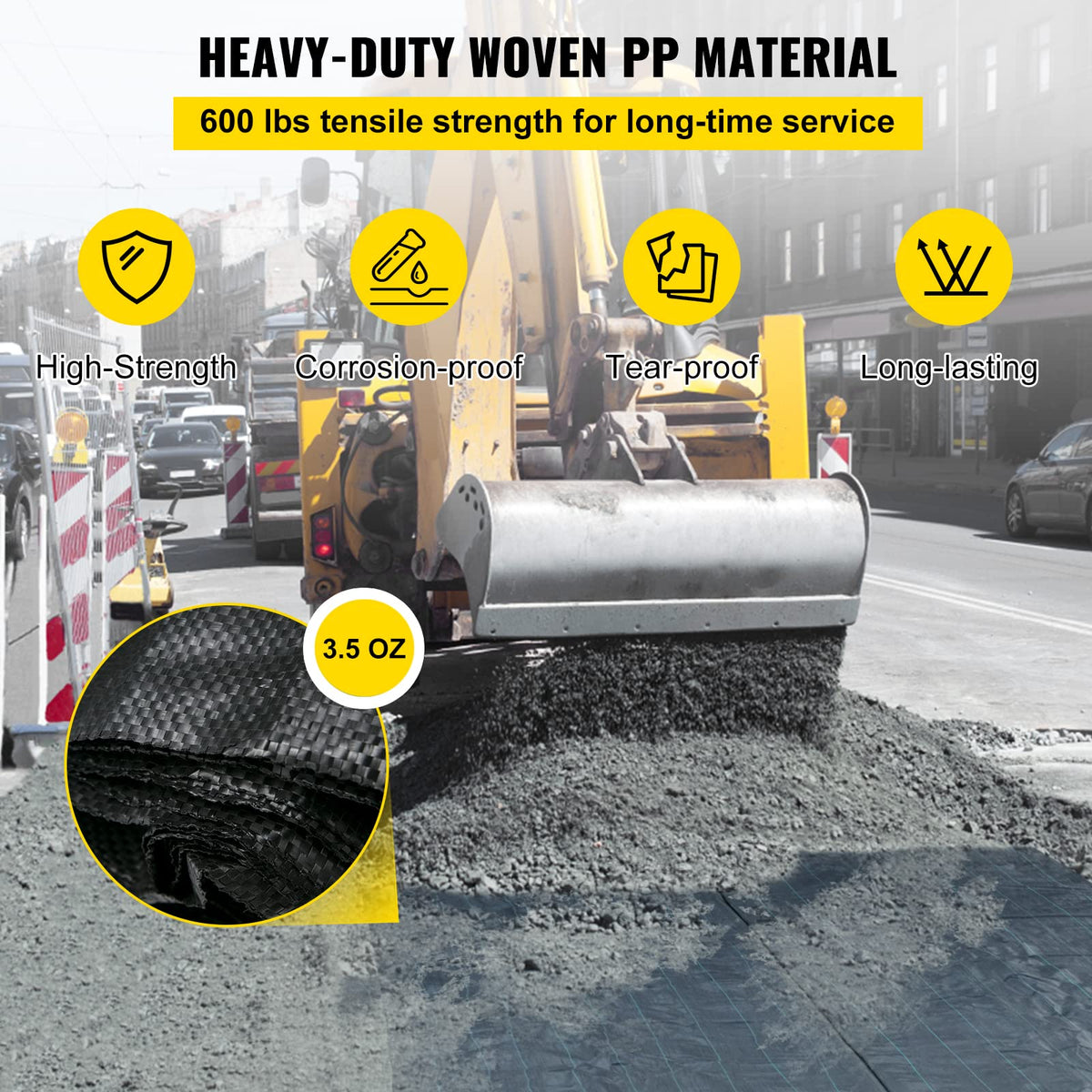 VEVOR Driveway Fabric 600 lbs tensile strength supports gravel and stone layers.