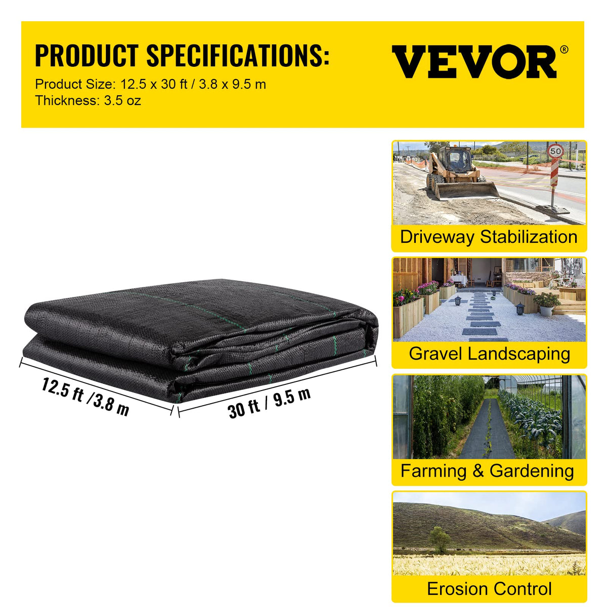 VEVOR Driveway Fabric is versatile for roads, patios, and gardens.