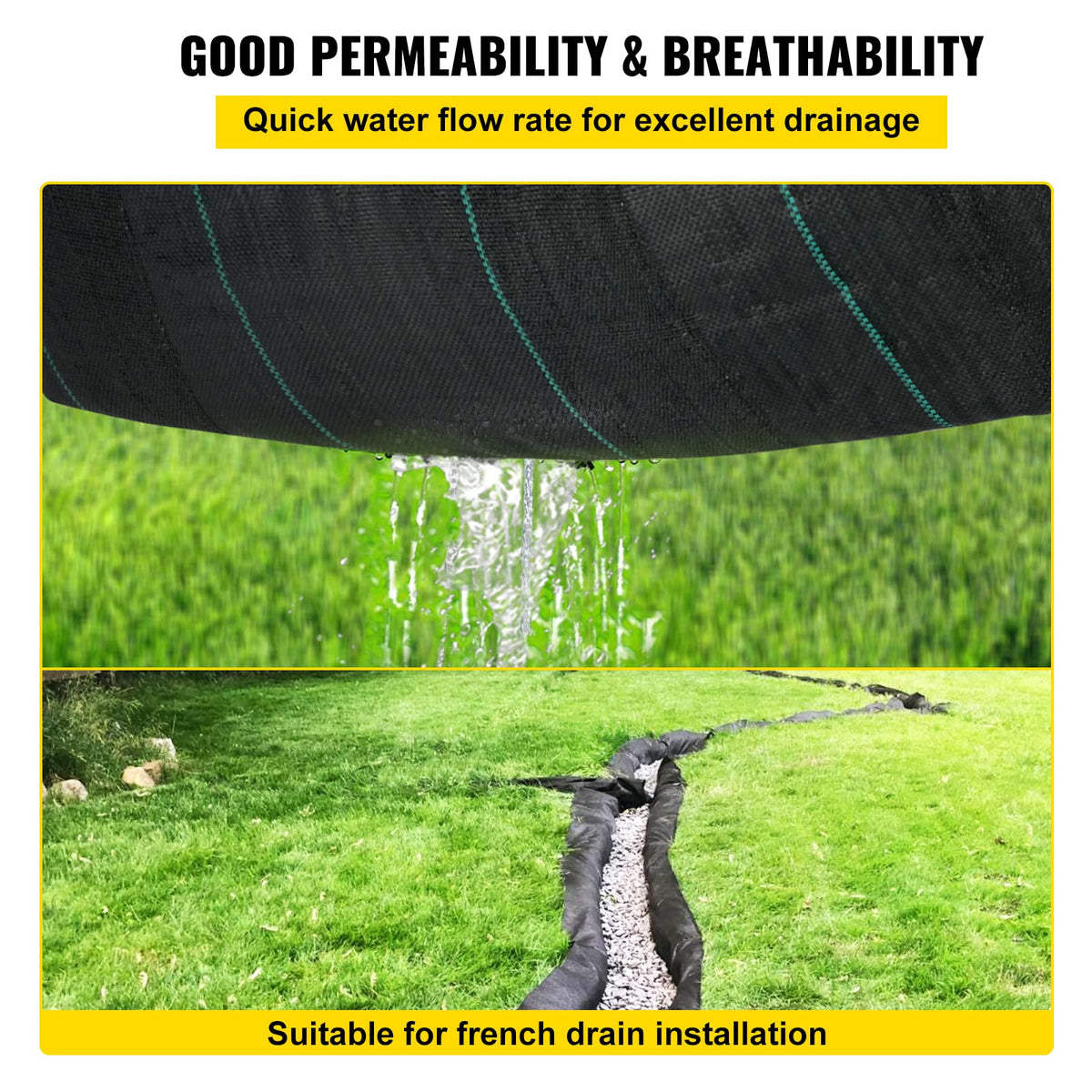VEVOR Driveway Fabric high permeability promotes rapid drainage and prevents pooling.