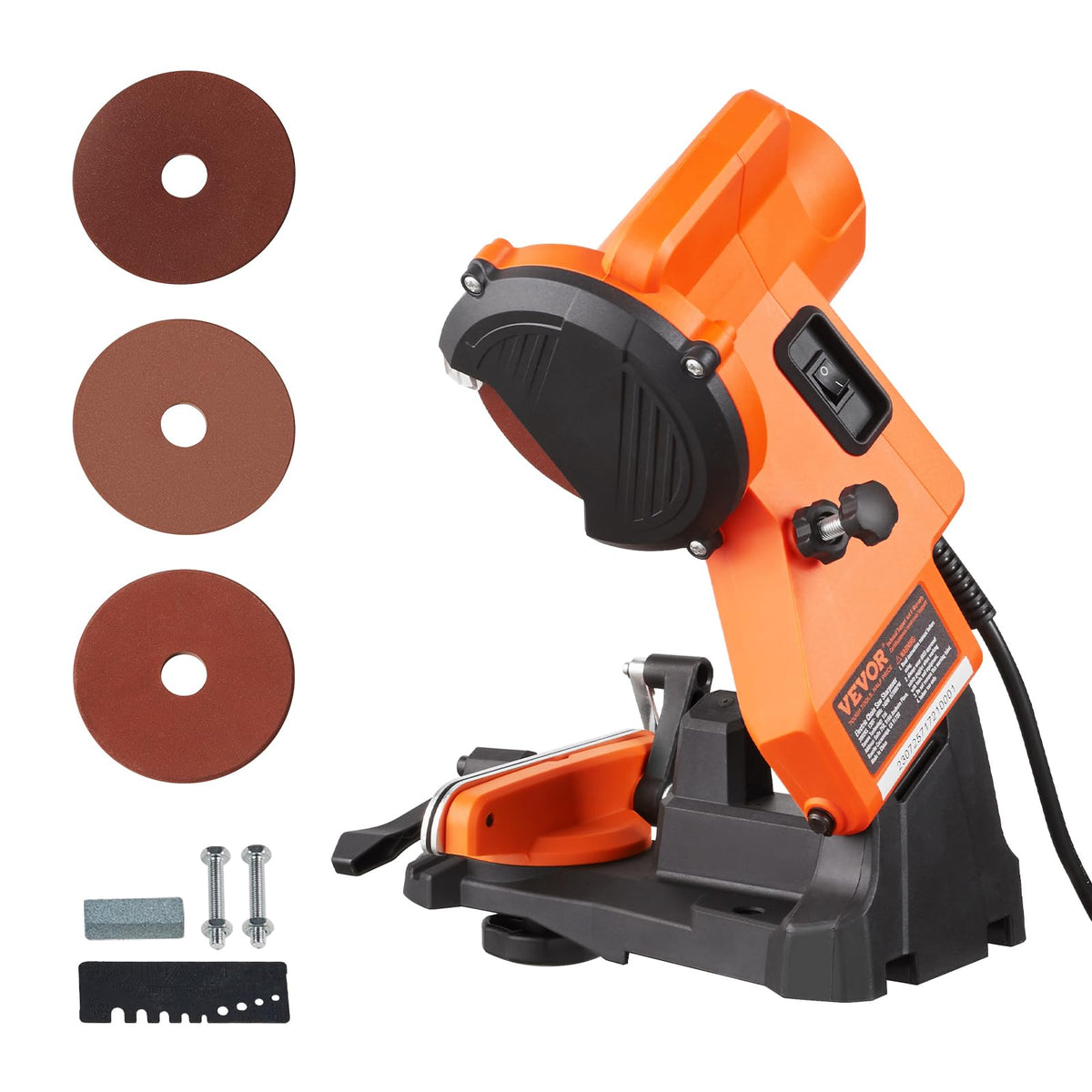 VEVOR electric sharpener motor powers fast, steady sharpening for chainsaw blades.