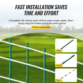 VEVOR tape spans 1640 feet, suitable for large pastures.