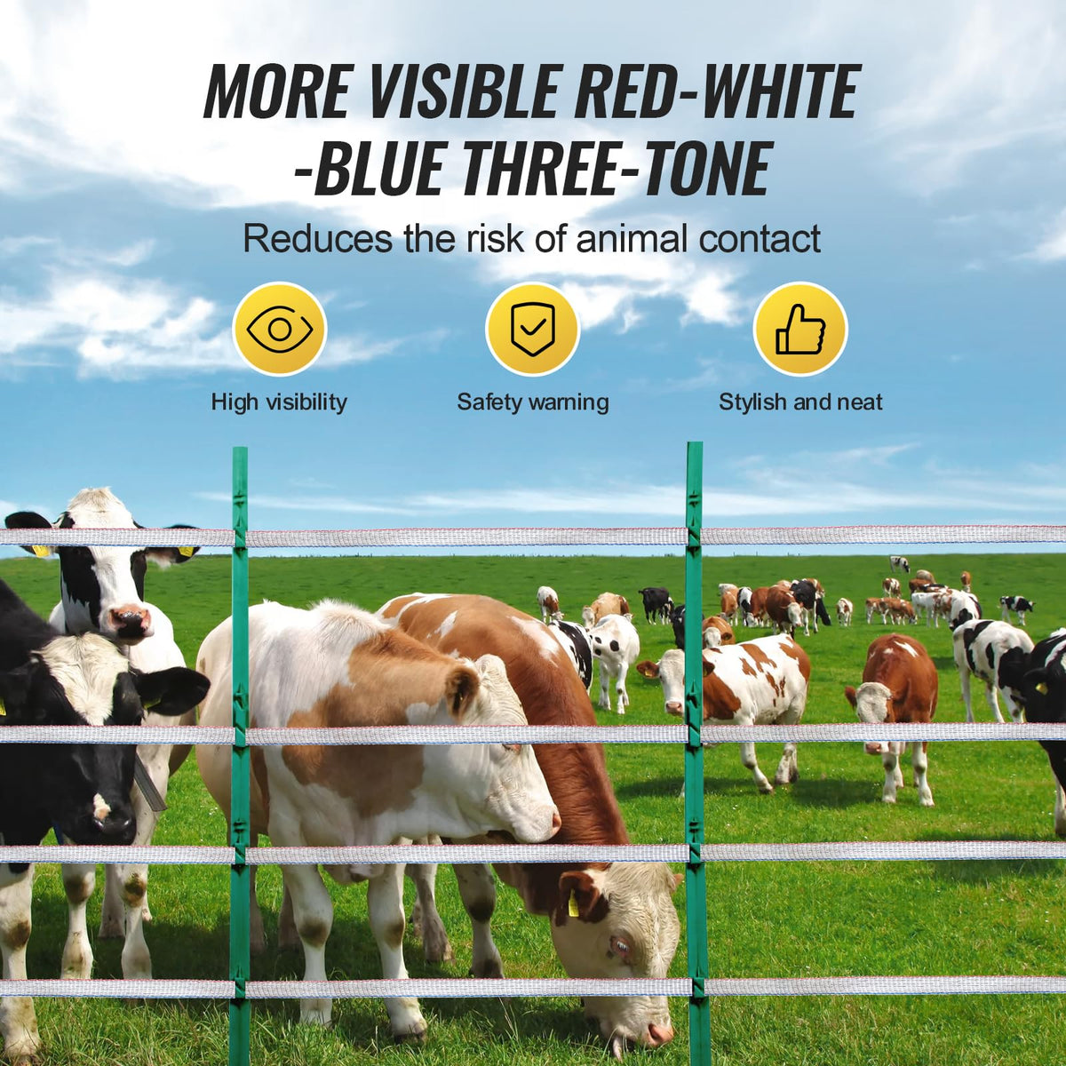 VEVOR tape is 3/4 inch wide for stable fencing.