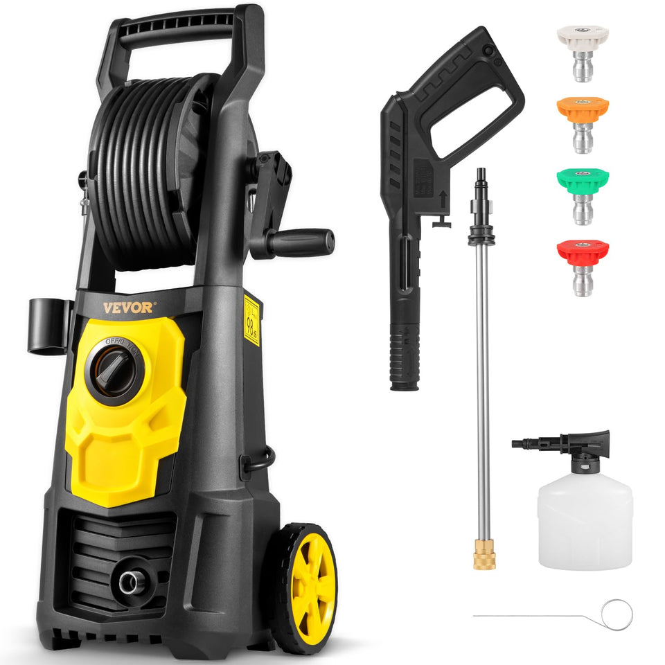 VEVOR electric pressure washer front view showing compact design for versatile home use