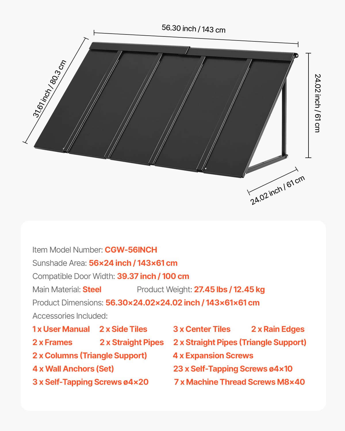 VEVOR over door entrance canopy providing shade and rain protection