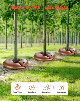 Four-pack setup simplifies irrigation for multiple trees.