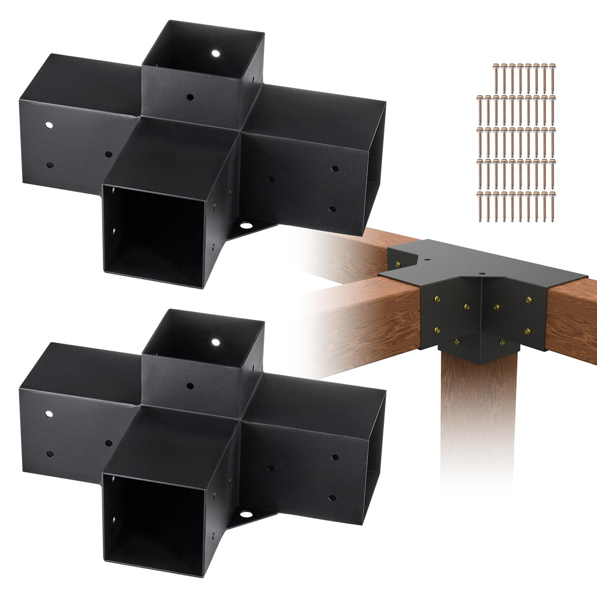 VEVOR four-way pergola bracket front-view shows sturdy 4x4 support for outdoor structures.