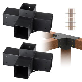 VEVOR four-way pergola bracket front-view shows sturdy 4x4 support for outdoor structures.
