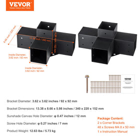 VEVOR four-way pergola bracket sunshade-attachment shows ready grommets for shade sails.