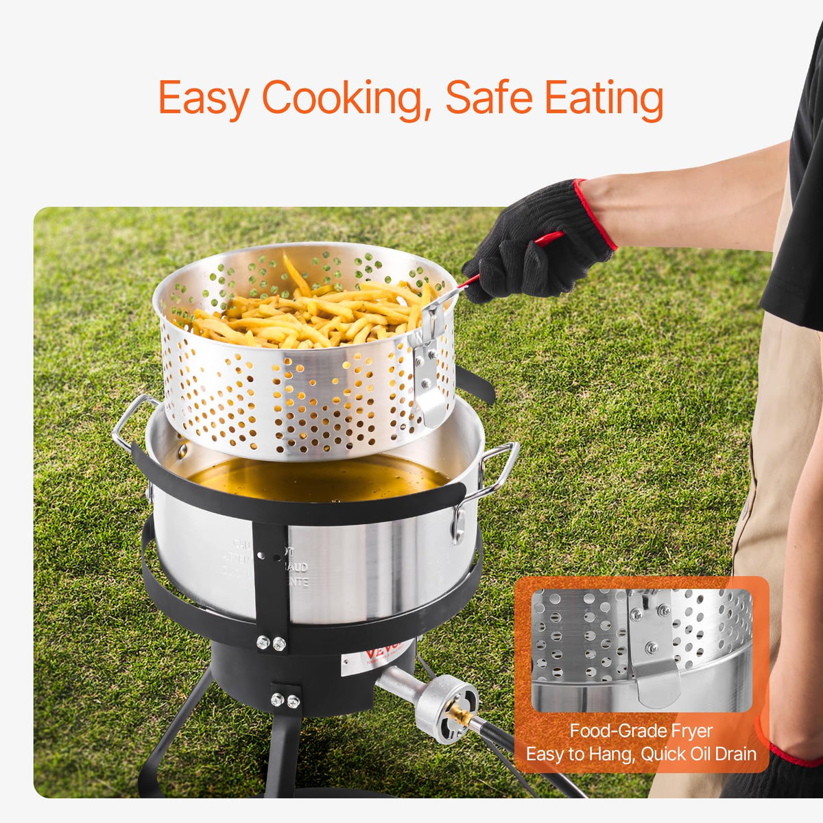 VEVOR fryer thermometer monitoring oil temperature for crispy results