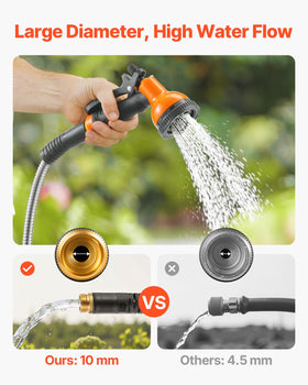 VEVOR Garden Hose Metal 100ft 10-function nozzle offers versatile watering and cleaning options.