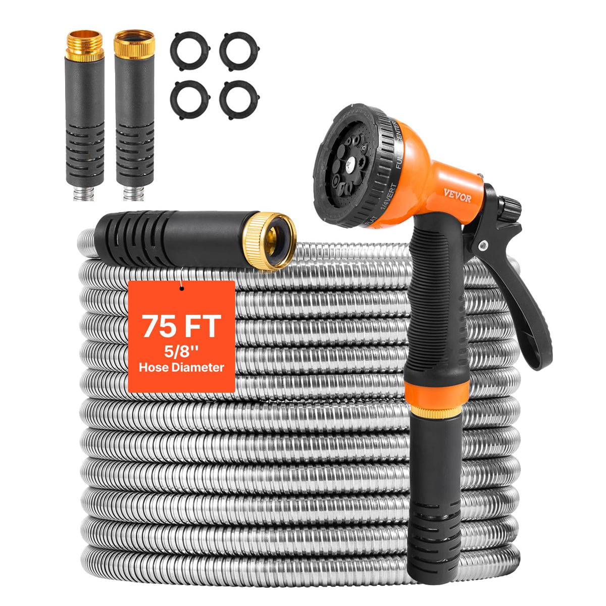 VEVOR garden hose metal 75 ft durable and corrosion-resistant for outdoor use